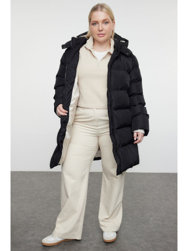 Trendyol Curve Black Regular Fit Contrast Lining Detailed Long Puffer Parka Coat