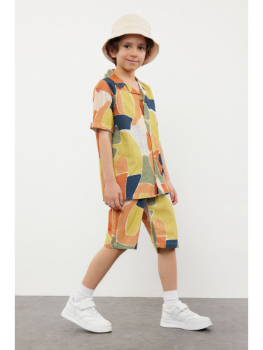 Trendyol Multicolored Boy's Patterned Shirt-Pants Cotton Set Bottom-Top Set