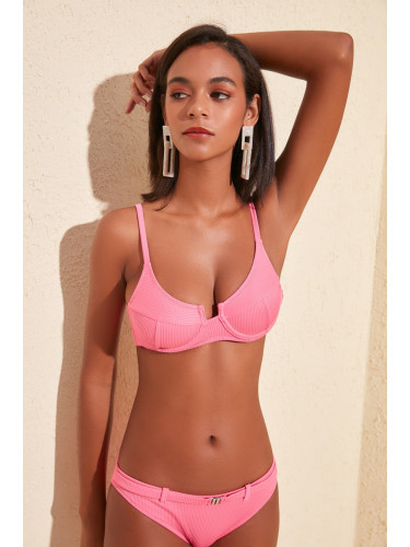 Trendyol Pink Textured Balen Bikini Top