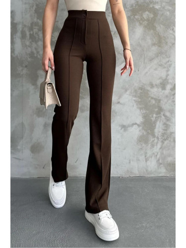 80272 Dewbery High Waist Slim Fit Wide Leg Pants-BROWN