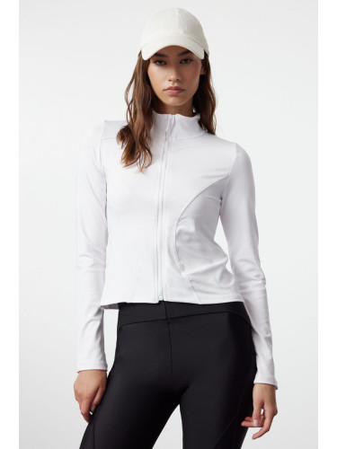 Trendyol White Fitted Zipper High Neck Knitted Sports Top/Blouse