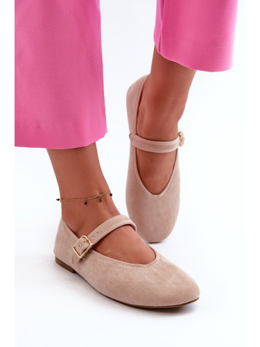 Beige ballet flats Anlofi made of eco-friendly suede with buckle closure