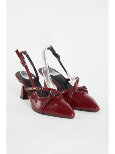 Trendyol Claret Red Patent Leather Belted Buckle Detailed Women's Heeled Shoes