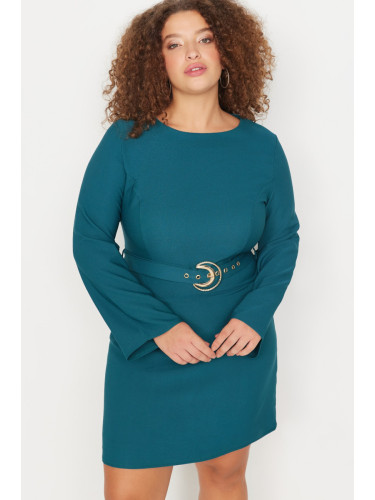 Trendyol Curve Emerald Green Woven Dress With A Belt