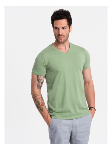 Ombre BASIC men's cotton classic tee with v-neck - green