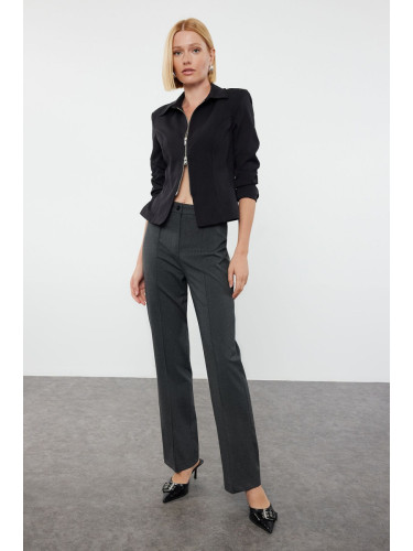 Trendyol Anthracite Ribbed Detailed Straight Cut Woven Fabric Trousers