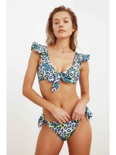 Trendyol Colorful Leopard Pattern Tied Detailed Bikini Bottom
