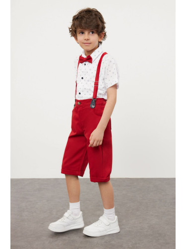 Trendyol White Boy Cotton Bow Tie Shirt Shorts Suspender Trousers Set Top-Bottom Set