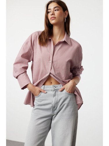 Trendyol Pink Pocket Striped Woven Shirt