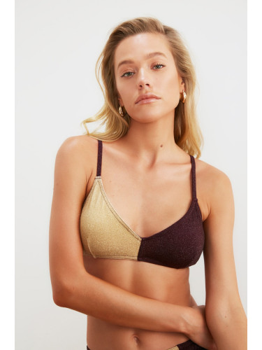 Trendyol Gold Mürdüm Color Block Bikini Top