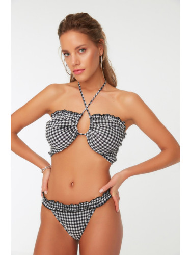 Trendyol Black Textured Gingham Bikini Bottoms