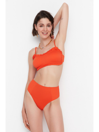 Trendyol Red Textured Frill Detailed Bikini Top