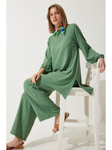 Happiness İstanbul Women's Green Flowing Tunic Palazzo Knitted Set