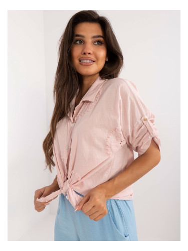 Light pink oversize summer shirt with 3/4 sleeves