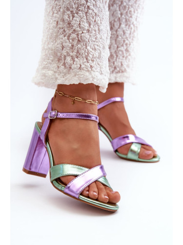 High-heeled sandals made of eco-leather, purple Abilica