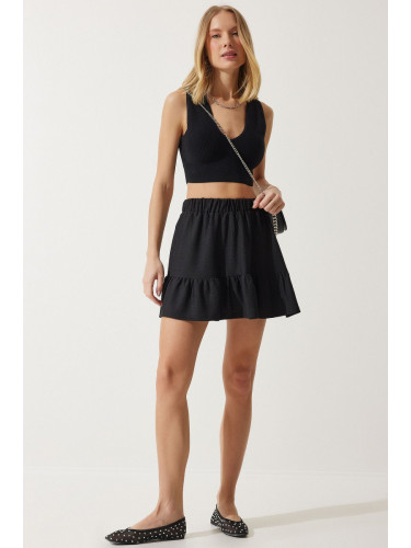 Happiness İstanbul Women's Black Mini Flounce Skirt