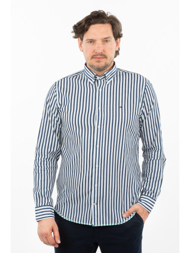 Shirt - TOMMY HILFIGER TWO TONE DOBBY STRIPE SHIRT dark blue-white