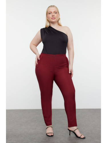 Trendyol Curve Claret Red Cigarette Fleto Pocket Woven Plus Size Fabric Trousers