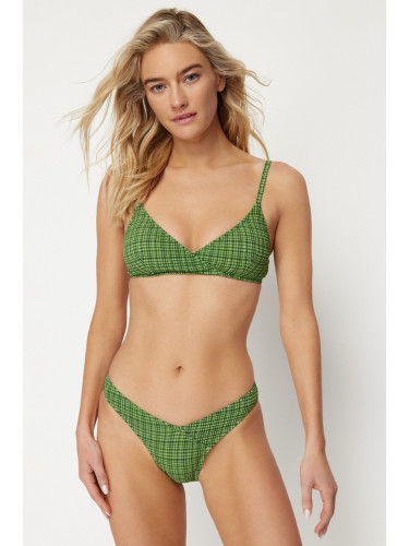 Trendyol Green Gingham Textured V-Cut Bikini Bottoms