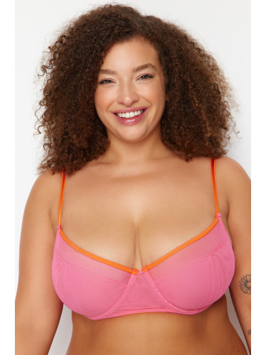 Trendyol Curve Pink Orange Piping Cupless Mesh Balconette Bra