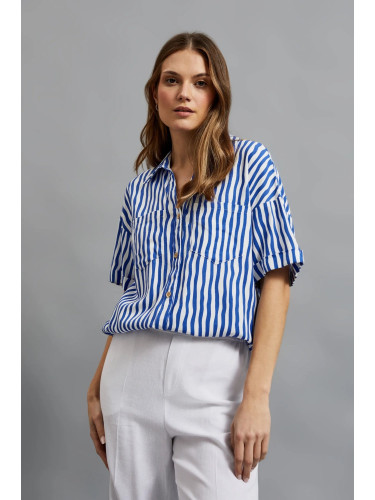 Women's striped shirt with pocket MOODO - navy blue