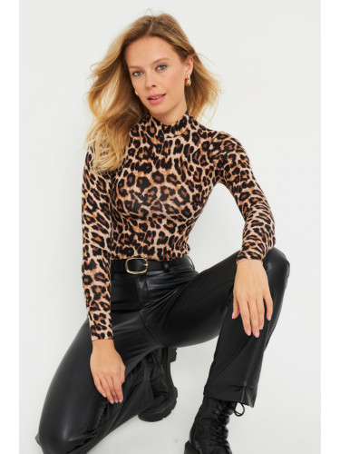 Cool & Sexy Women's Leopard Patterned Blouse Camel-Black