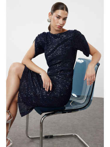 Trendyol Navy Blue Body-Styling Glittery Sequined Chic Evening Dress