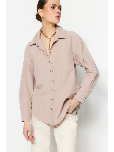 Trendyol Stone Single Pocket Boyfriend/Wide Fit Cotton Woven Shirt