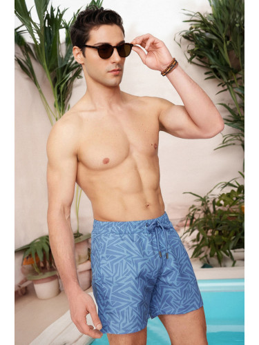 Trendyol Blue Standard Size Geometric Printed Swim Shorts