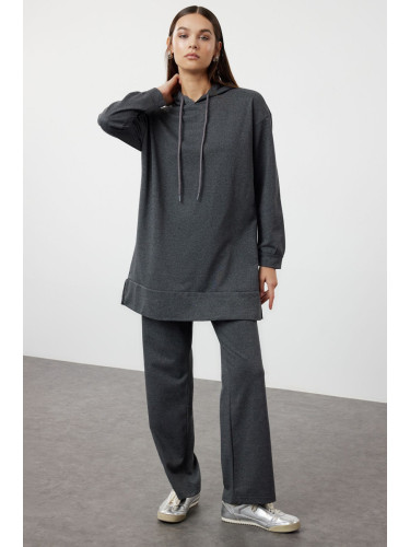 Trendyol Anthracite Oversize Basic Hooded Knitted Tracksuit Set