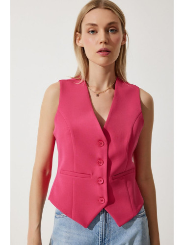 Happiness İstanbul Women's Dark Pink Fitted Short Woven Vest