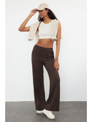 Trendyol Bitter Brown Wide Leg Thin Knitted Sports Sweatpants