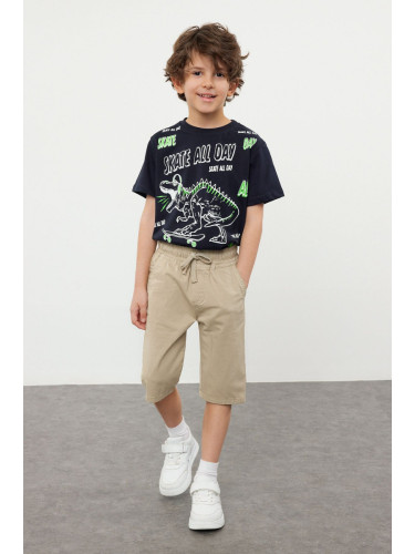 Trendyol Beige Boy's Elastic Waist and Tied Woven Capri/Shorts