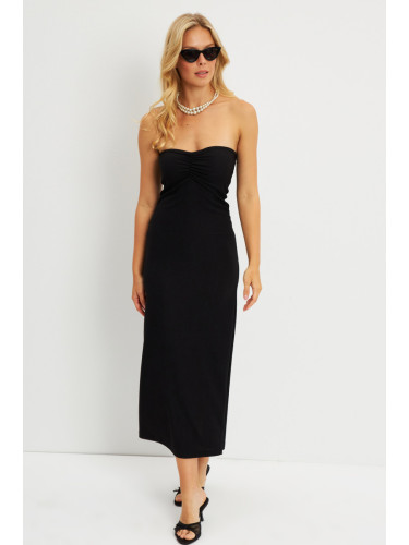 Cool & Sexy Women's Black Wrapped Strapless Midi Dress