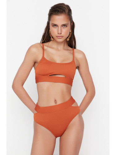 Trendyol Brown Textured Cut Out Detailed Bikini Bottoms