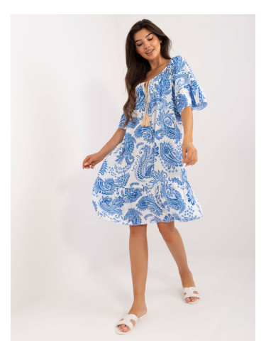 White and navy blue summer dress with patterns