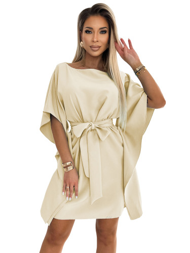 287-28 SOFIA Butterfly dress with a binding at the waist - beige