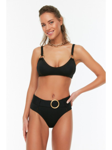 Trendyol Black High Waist Bikini Bottoms With Accessory Details