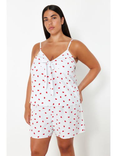 Trendyol Curve White Heart Strap Woven Pajama Set