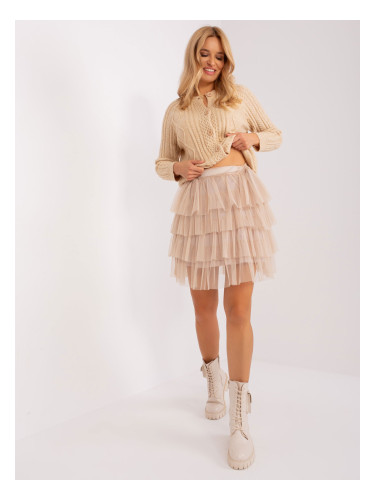 Light mini skirt made of light brown tulle OCH BELLA