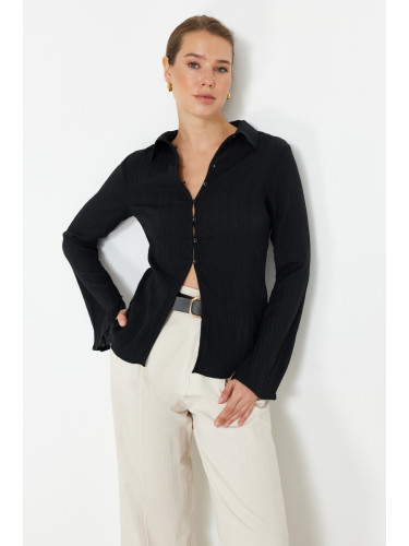 Trendyol Black Textured Fitted Woven Shirt