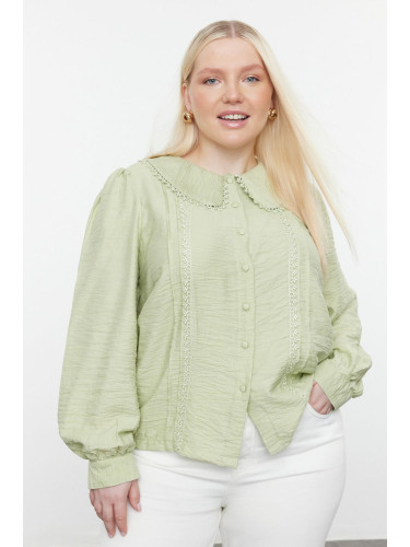 Trendyol Curve Mint Baby Collar Balloon Sleeve Lace Woven Shirt