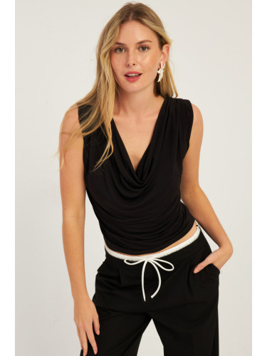 Cool & Sexy Women's Black Turndown Collar Blouse