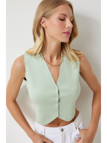 Happiness İstanbul Women's Aqua Green V-Neck Buttoned Summer Knitwear Vest