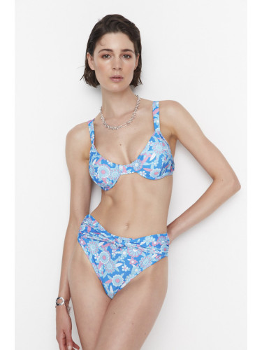 Trendyol Blue Floral Print Bikini Top