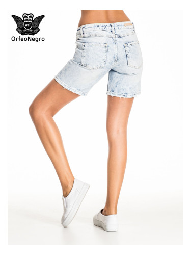 Blue denim shorts with long legs