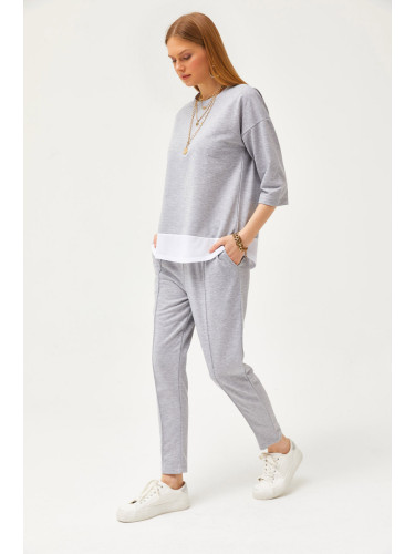 Olalook Women's Gray Garnished Top and Bottom Set