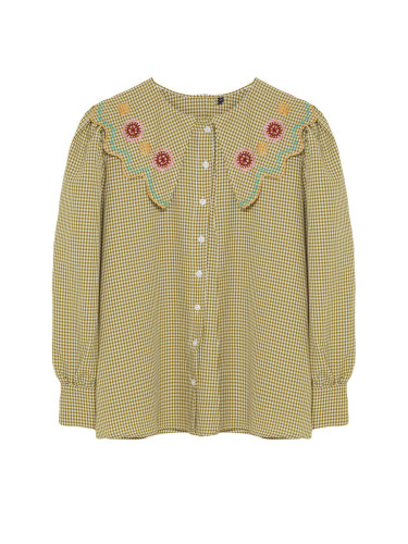 Trendyol Curve Green Floral Embroidery Detailed Seersucker Woven Long Sleeve Shirt
