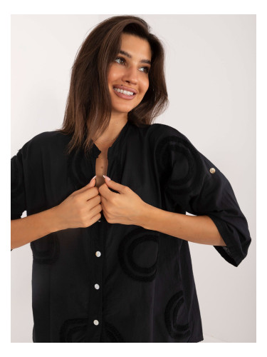 Black women's oversize shirt with a stand-up collar