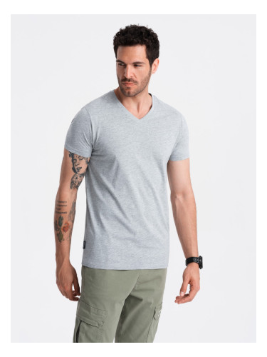 Ombre BASIC men's classic cotton tee-shirt with a crew neckline - grey melange